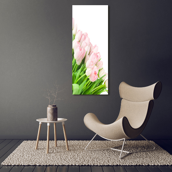 Glasbild vertikales Rosa Tulpen