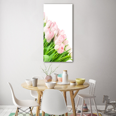 Glasbild vertikales Rosa Tulpen