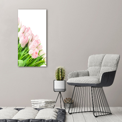 Glasbild vertikales Rosa Tulpen