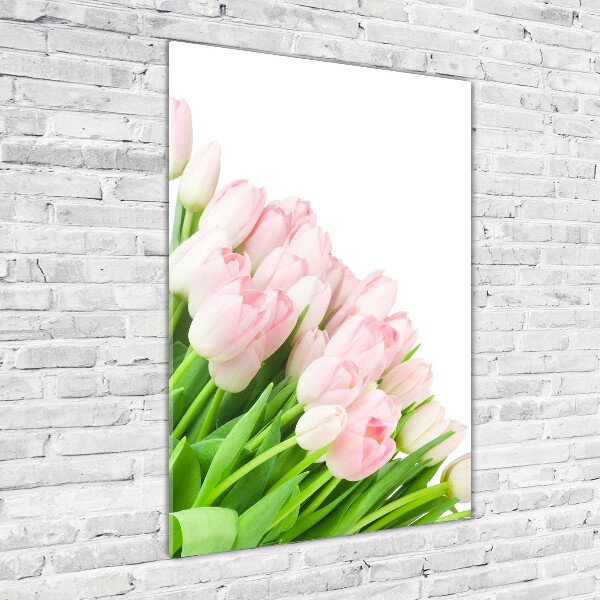 Glasbild vertikales Rosa Tulpen
