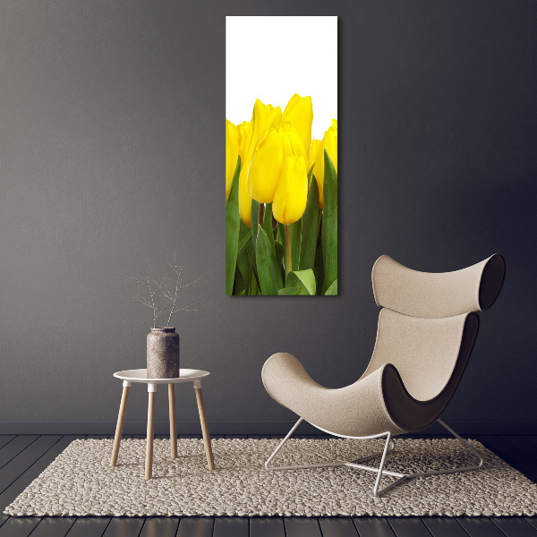 Glasbild vertikales Gelbe Tulpen