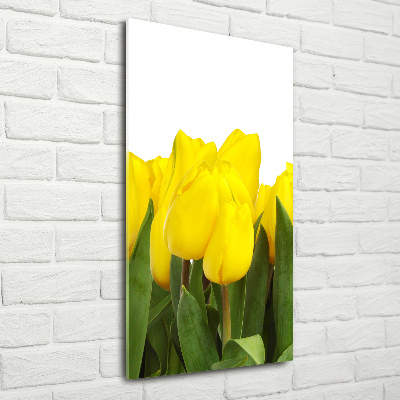 Glasbild vertikales Gelbe Tulpen