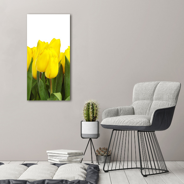 Glasbild vertikales Gelbe Tulpen
