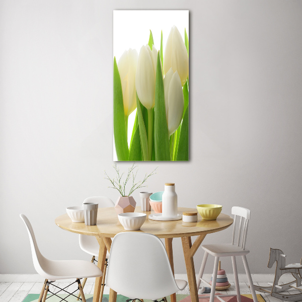 Bild aus glas vertikales Weiße Tulpen