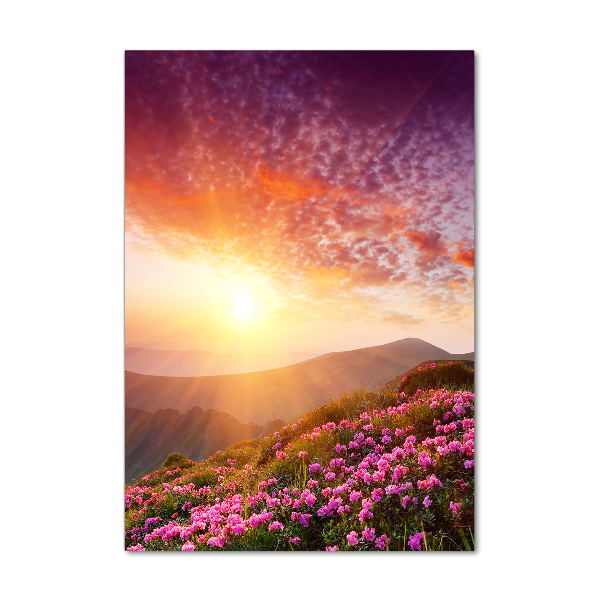 Glasbild vertikales Frühling in den Bergen