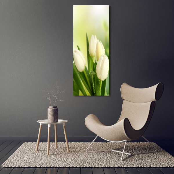 Glasbild vertikales Weiße Tulpen