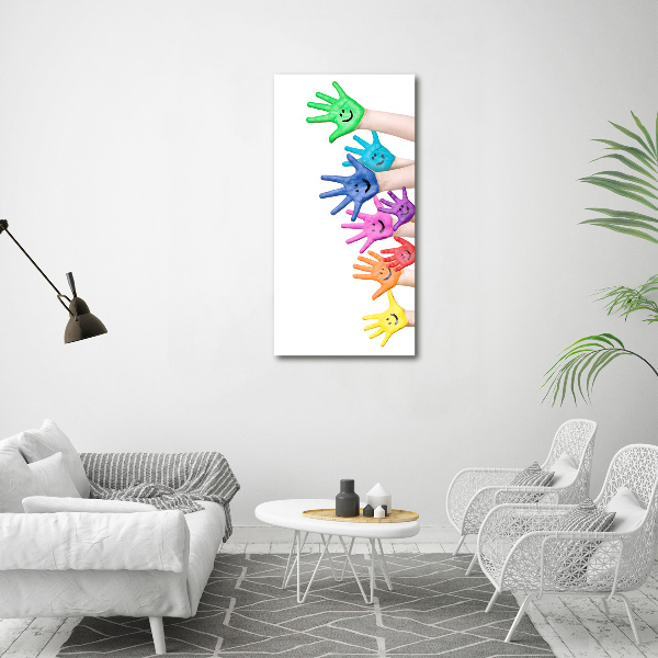 Glasbild vertikales Bemalte Hände