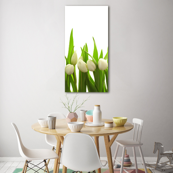 Foto auf glas vertikales Weiße Tulpen