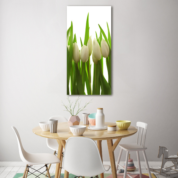Glasbild vertikales Weiße Tulpen