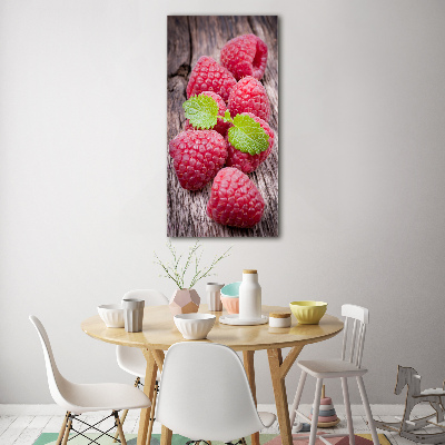 Glasbild vertikales Himbeeren
