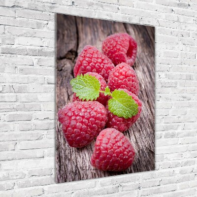 Glasbild vertikales Himbeeren