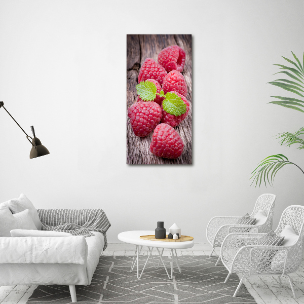 Glasbild vertikales Himbeeren