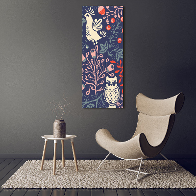 Glasbild vertikales Hahn, Henne, Eule