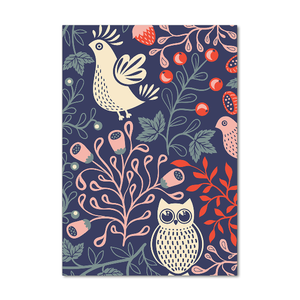 Glasbild vertikales Hahn, Henne, Eule