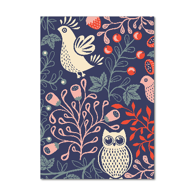 Glasbild vertikales Hahn, Henne, Eule