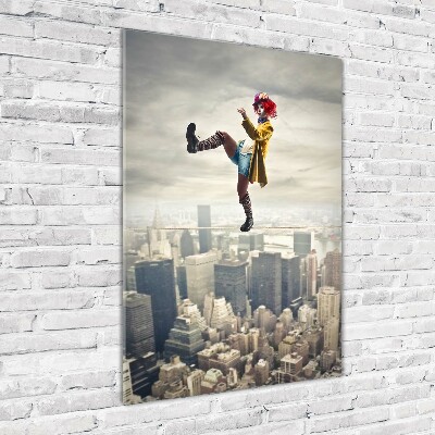 Bild aus glas vertikales Clown auf dem Seil