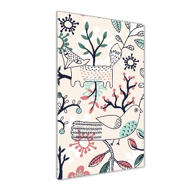 Glasbild vertikales Tiere und Blumen