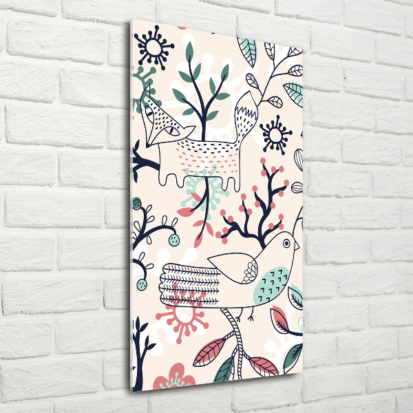 Glasbild vertikales Tiere und Blumen