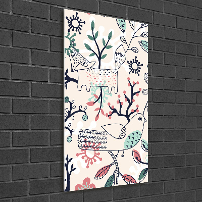 Glasbild vertikales Tiere und Blumen