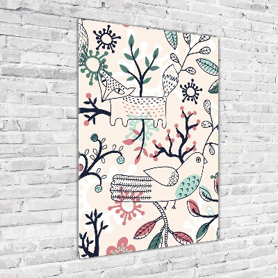 Glasbild vertikales Tiere und Blumen