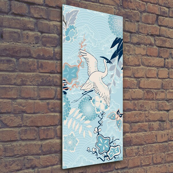 Bild aus glas vertikales Kranich und Blumen