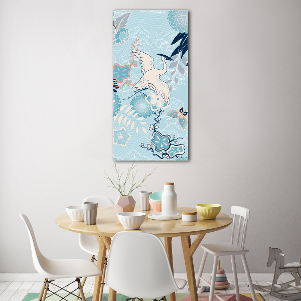 Bild aus glas vertikales Kranich und Blumen