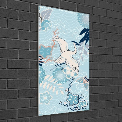 Bild aus glas vertikales Kranich und Blumen