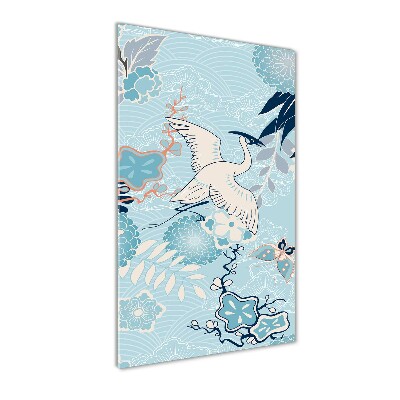 Bild aus glas vertikales Kranich und Blumen