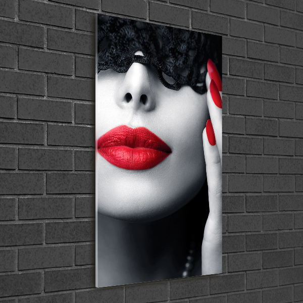 Glasbild vertikales Spitzenmaske