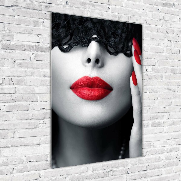 Glasbild vertikales Spitzenmaske