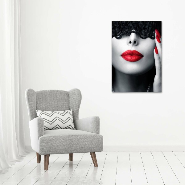 Glasbild vertikales Spitzenmaske