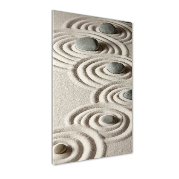 Glasbild vertikales Steine ​​im Sand