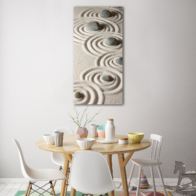 Glasbild vertikales Steine ​​im Sand