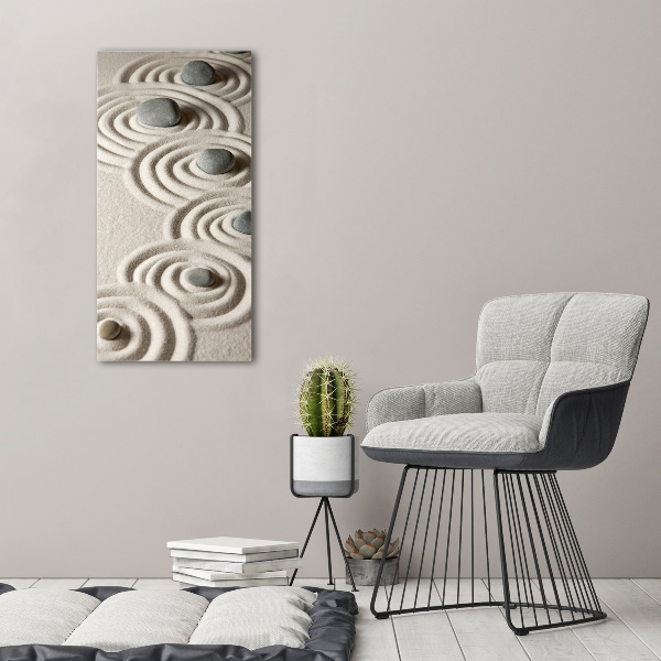 Glasbild vertikales Steine ​​im Sand