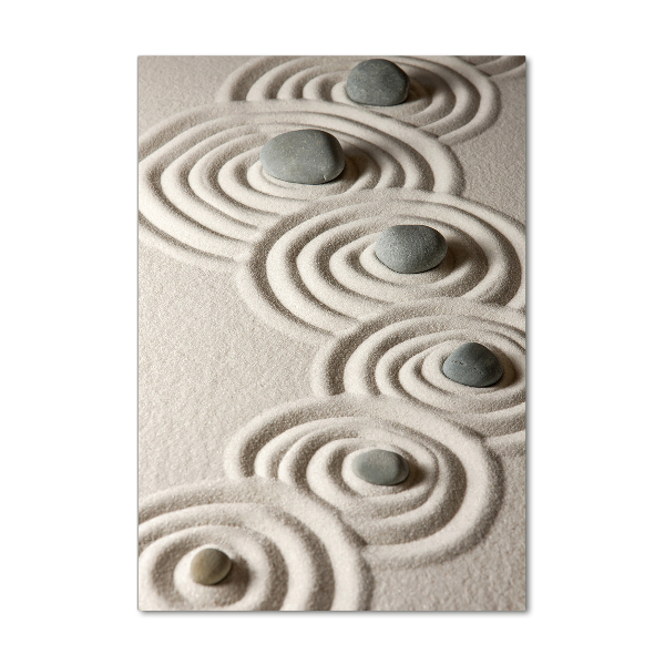 Glasbild vertikales Steine ​​im Sand