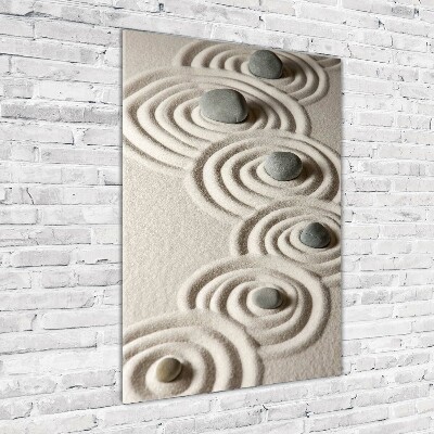 Glasbild vertikales Steine ​​im Sand