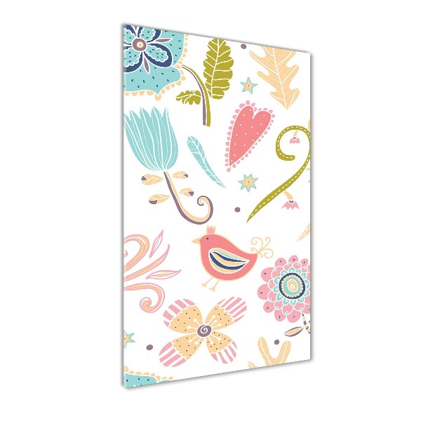 Glasbild vertikales Pflanzen und Vögel