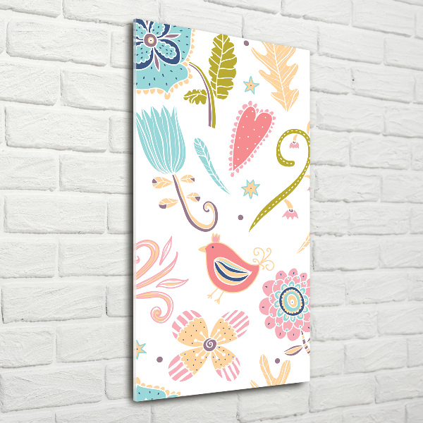 Glasbild vertikales Pflanzen und Vögel
