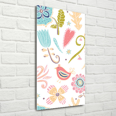 Glasbild vertikales Pflanzen und Vögel