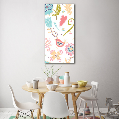 Glasbild vertikales Pflanzen und Vögel