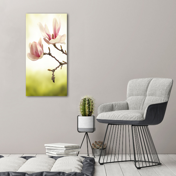 Glasbild vertikales Magnolienblüten