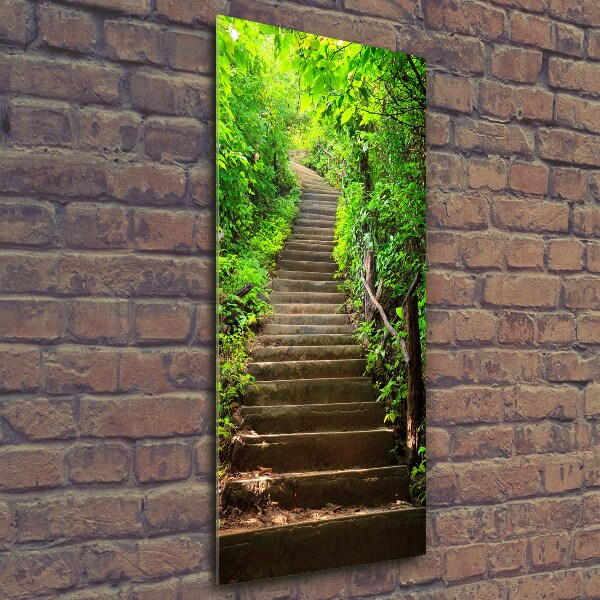 Glasbild vertikales Treppe zum Wald