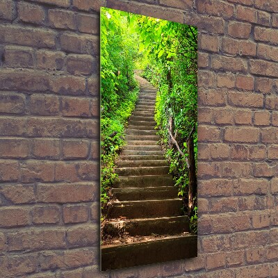 Glasbild vertikales Treppe zum Wald