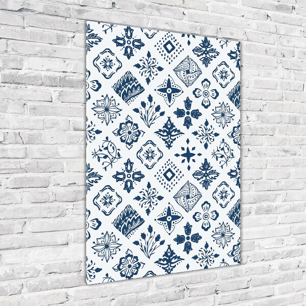 Glasbild vertikales Blumenmuster