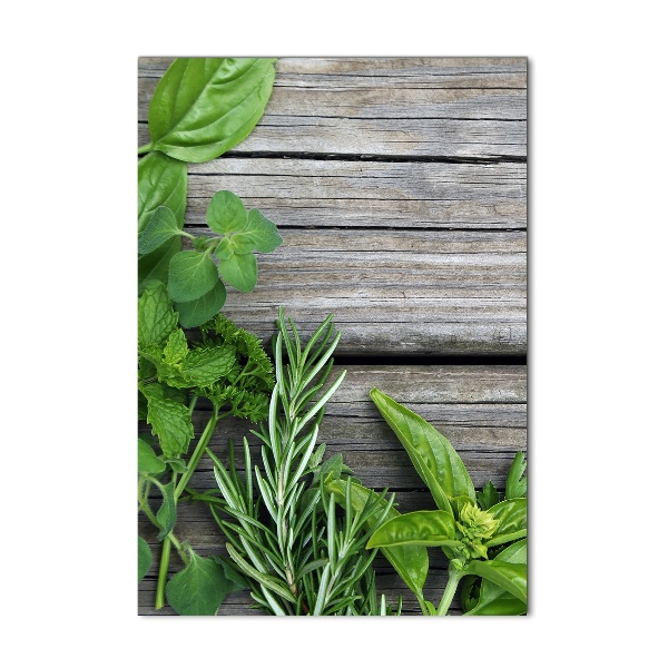 Foto auf glas vertikales Kräuter auf Holz
