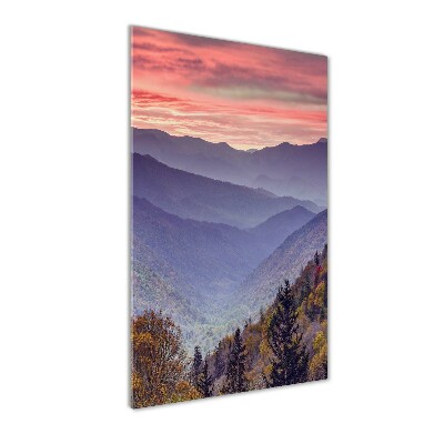 Foto auf glas vertikales Nebel über den Bergen