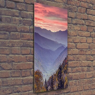 Foto auf glas vertikales Nebel über den Bergen