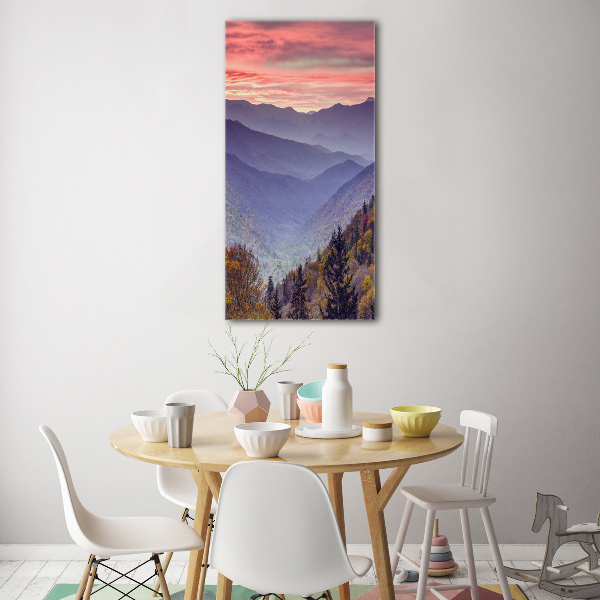 Foto auf glas vertikales Nebel über den Bergen