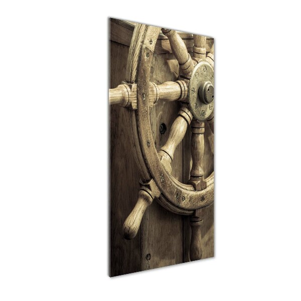 Glasbild vertikales Das Ruder einer Yacht