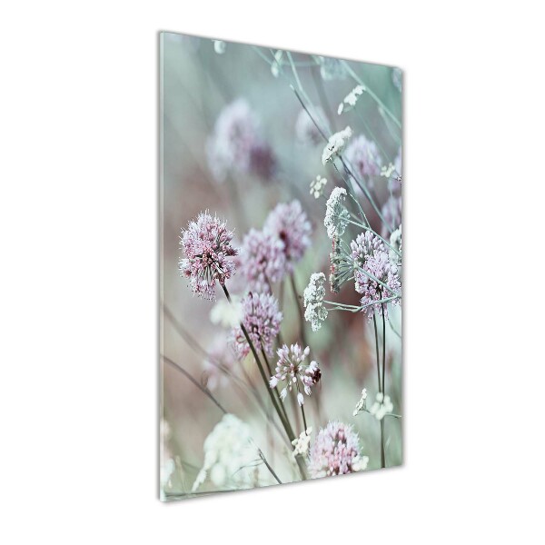 Glasbild vertikales Knoblauchblüten